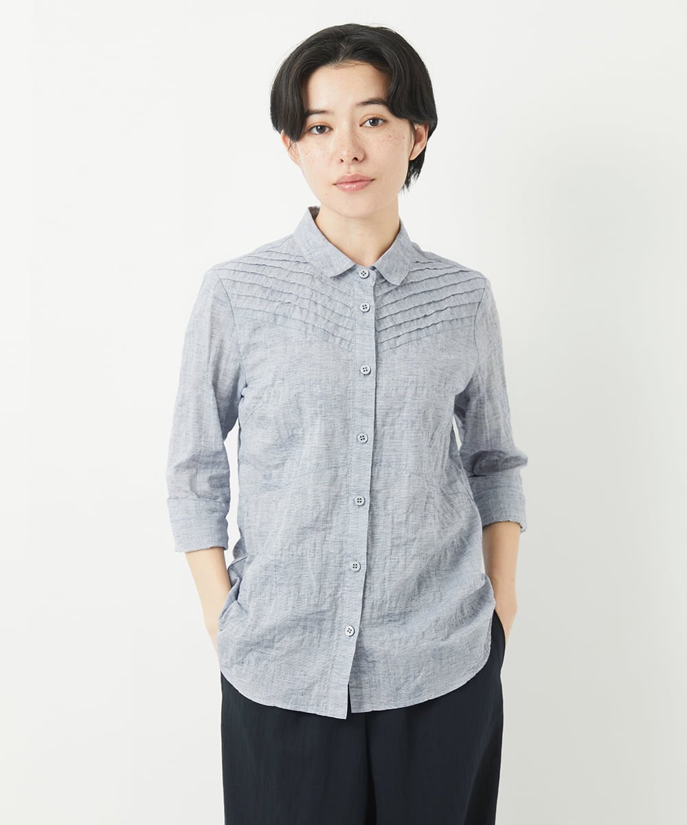 NHBGC92220 GIANNI LO GIUDICE(小さいサイズ)(メゾン ドゥ サンク) コットンリネンドット柄ピンタックブラウス ライトグレー