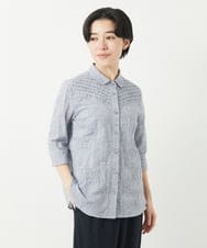 NHBGC92220 GIANNI LO GIUDICE(小さいサイズ)(メゾン ドゥ サンク) コットンリネンドット柄ピンタックブラウス ライトグレー