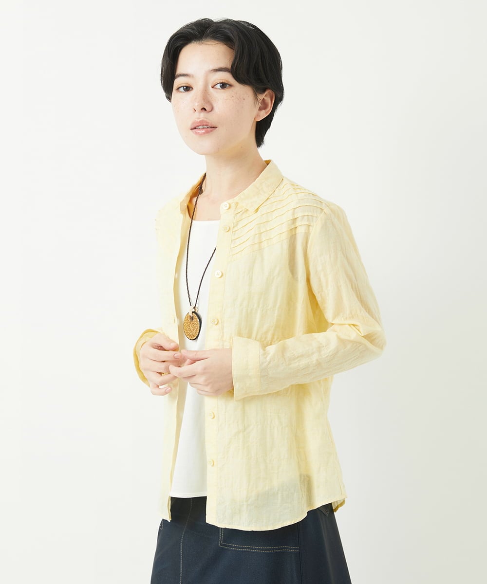 NHBGC92220 GIANNI LO GIUDICE(小さいサイズ)(メゾン ドゥ サンク) コットンリネンドット柄ピンタックブラウス ライトグレー