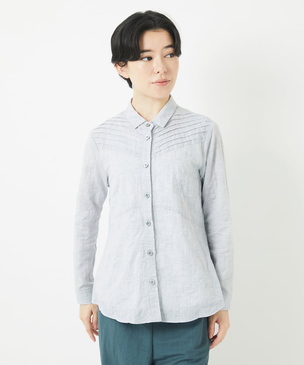 NHBGC92220 GIANNI LO GIUDICE(小さいサイズ)(メゾン ドゥ サンク) コットンリネンドット柄ピンタックブラウス ライトグレー