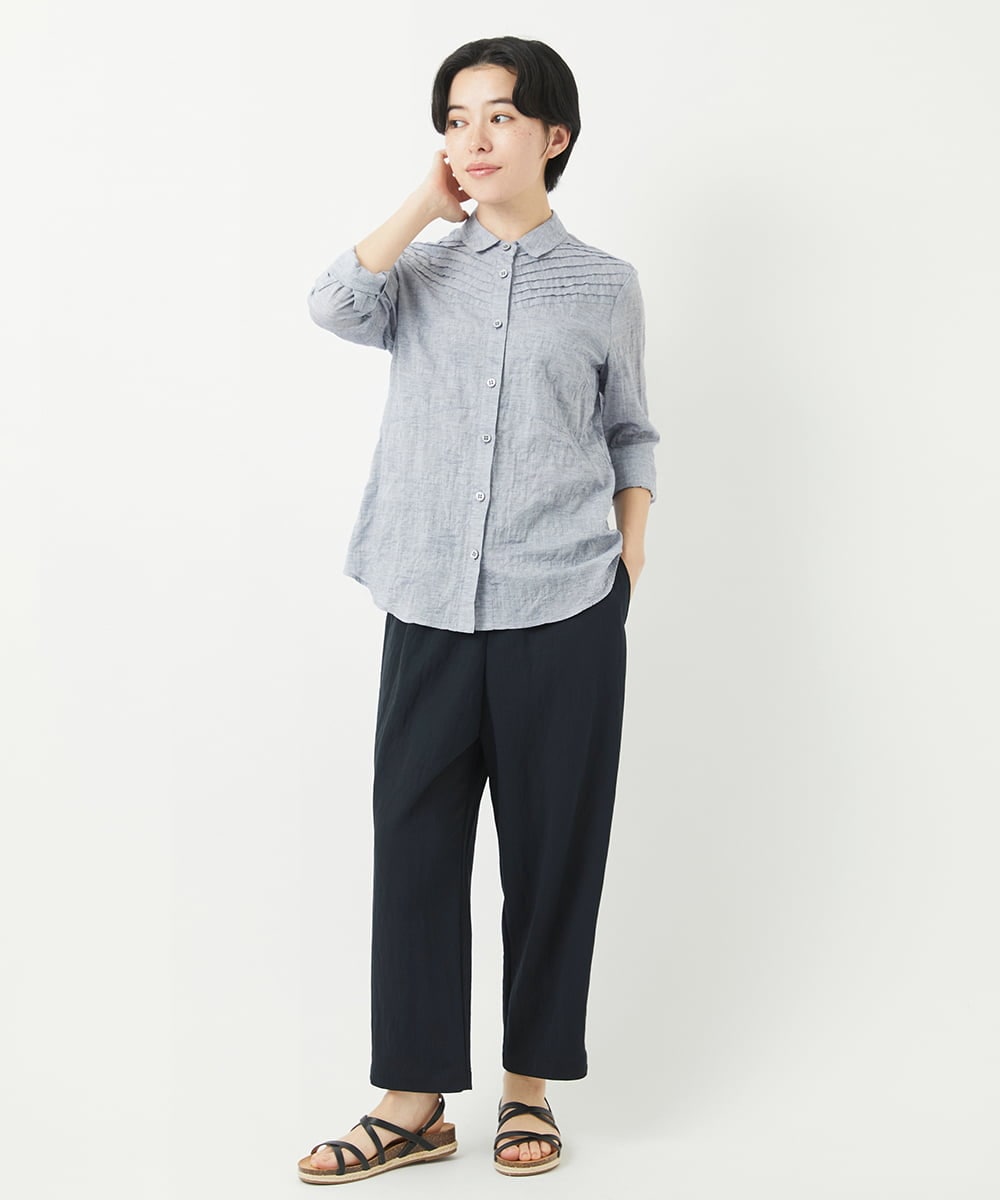 NHBGC92220 GIANNI LO GIUDICE(小さいサイズ)(メゾン ドゥ サンク) コットンリネンドット柄ピンタックブラウス ライトグレー