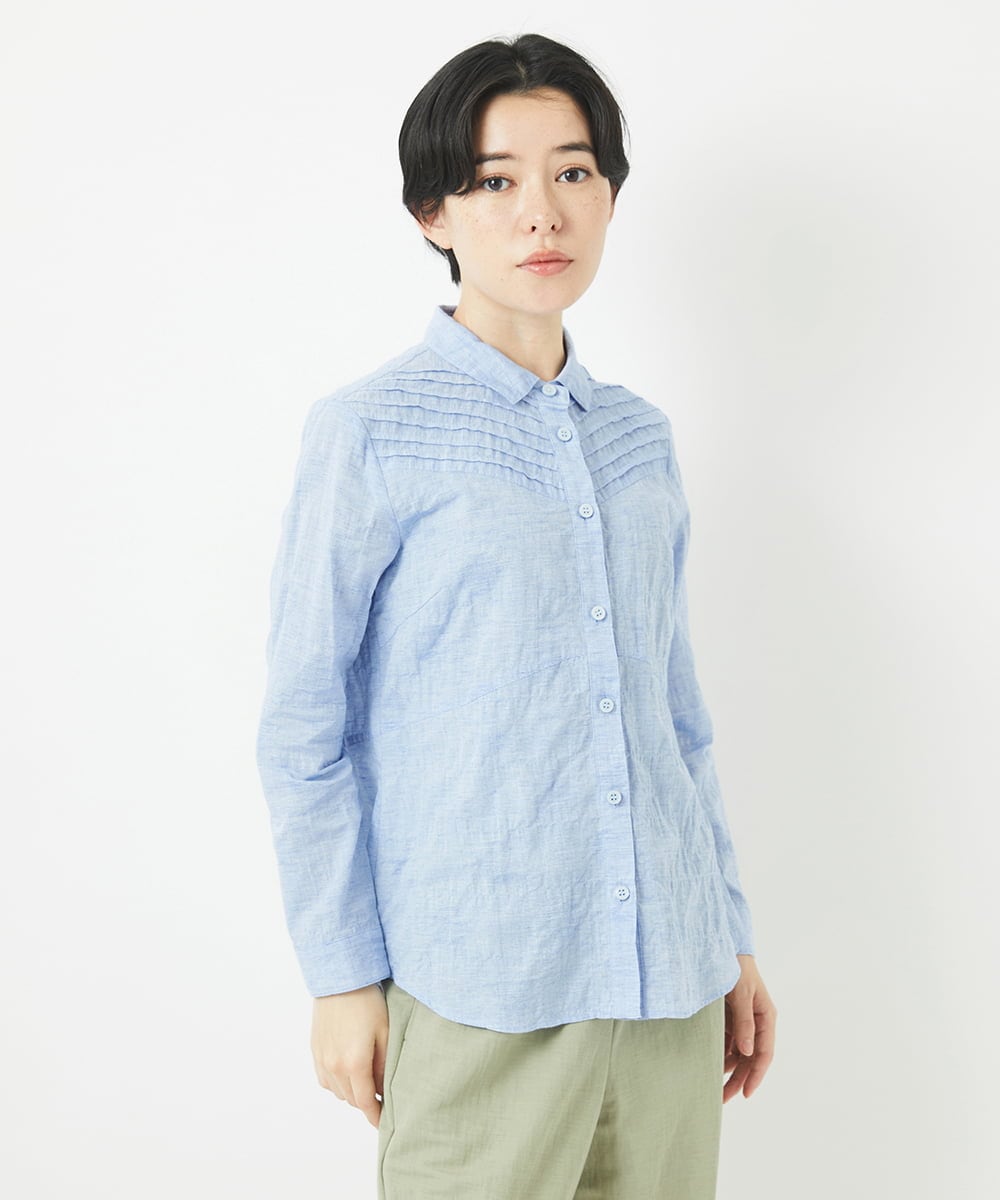NHBGC92220 GIANNI LO GIUDICE(小さいサイズ)(メゾン ドゥ サンク) コットンリネンドット柄ピンタックブラウス ライトグレー