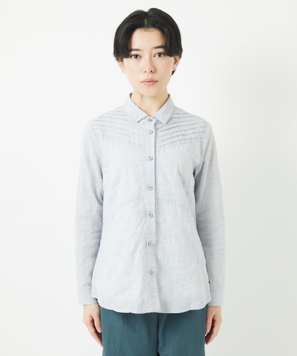 NHBGC92220 GIANNI LO GIUDICE(小さいサイズ)(メゾン ドゥ サンク) コットンリネンドット柄ピンタックブラウス ライトグレー