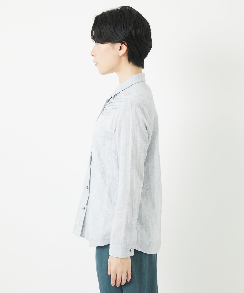 NHBGC92220 GIANNI LO GIUDICE(小さいサイズ)(メゾン ドゥ サンク) コットンリネンドット柄ピンタックブラウス ライトグレー
