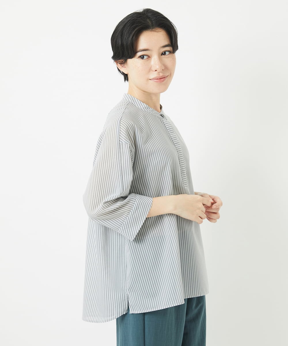 NHBGC93230 GIANNI LO GIUDICE(小さいサイズ)(メゾン ドゥ サンク) オーガニックコットンストライプブラウス グレー系