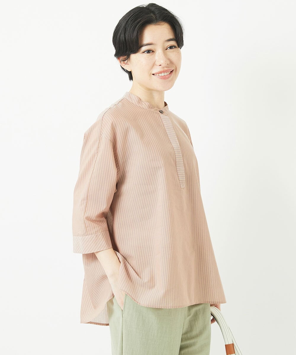 NHBGC93230 GIANNI LO GIUDICE(小さいサイズ)(メゾン ドゥ サンク) オーガニックコットンストライプブラウス グレー系
