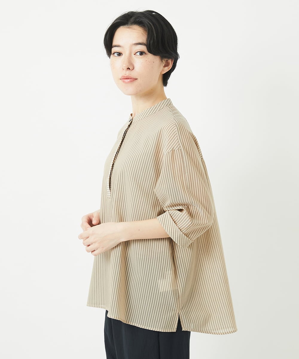 NHBGC93230 GIANNI LO GIUDICE(小さいサイズ)(メゾン ドゥ サンク) オーガニックコットンストライプブラウス グレー系