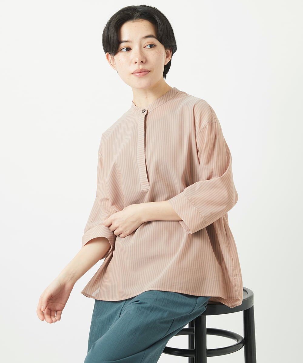 NHBGC93230 GIANNI LO GIUDICE(小さいサイズ)(メゾン ドゥ サンク) オーガニックコットンストライプブラウス グレー系