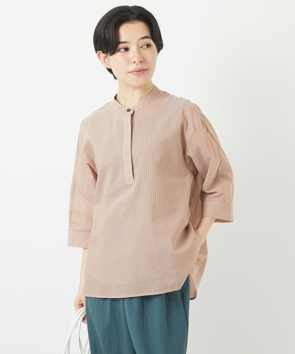 NHBGC93230 GIANNI LO GIUDICE(小さいサイズ)(メゾン ドゥ サンク) オーガニックコットンストライプブラウス グレー系