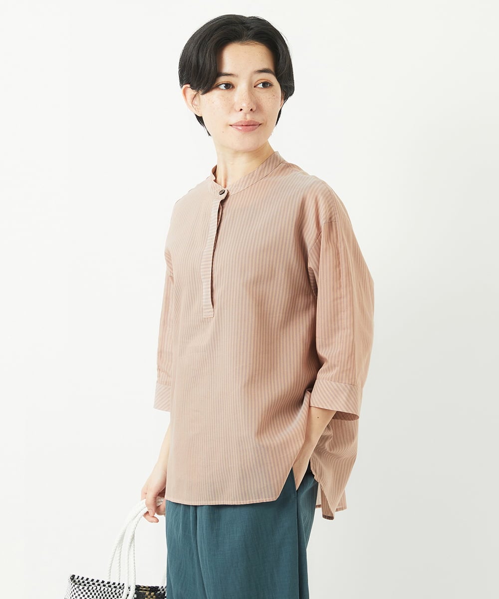 NHBGC93230 GIANNI LO GIUDICE(小さいサイズ)(メゾン ドゥ サンク) オーガニックコットンストライプブラウス グレー系