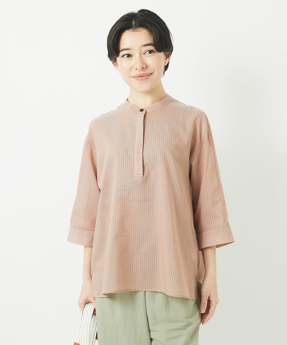 NHBGC93230 GIANNI LO GIUDICE(小さいサイズ)(メゾン ドゥ サンク) オーガニックコットンストライプブラウス グレー系