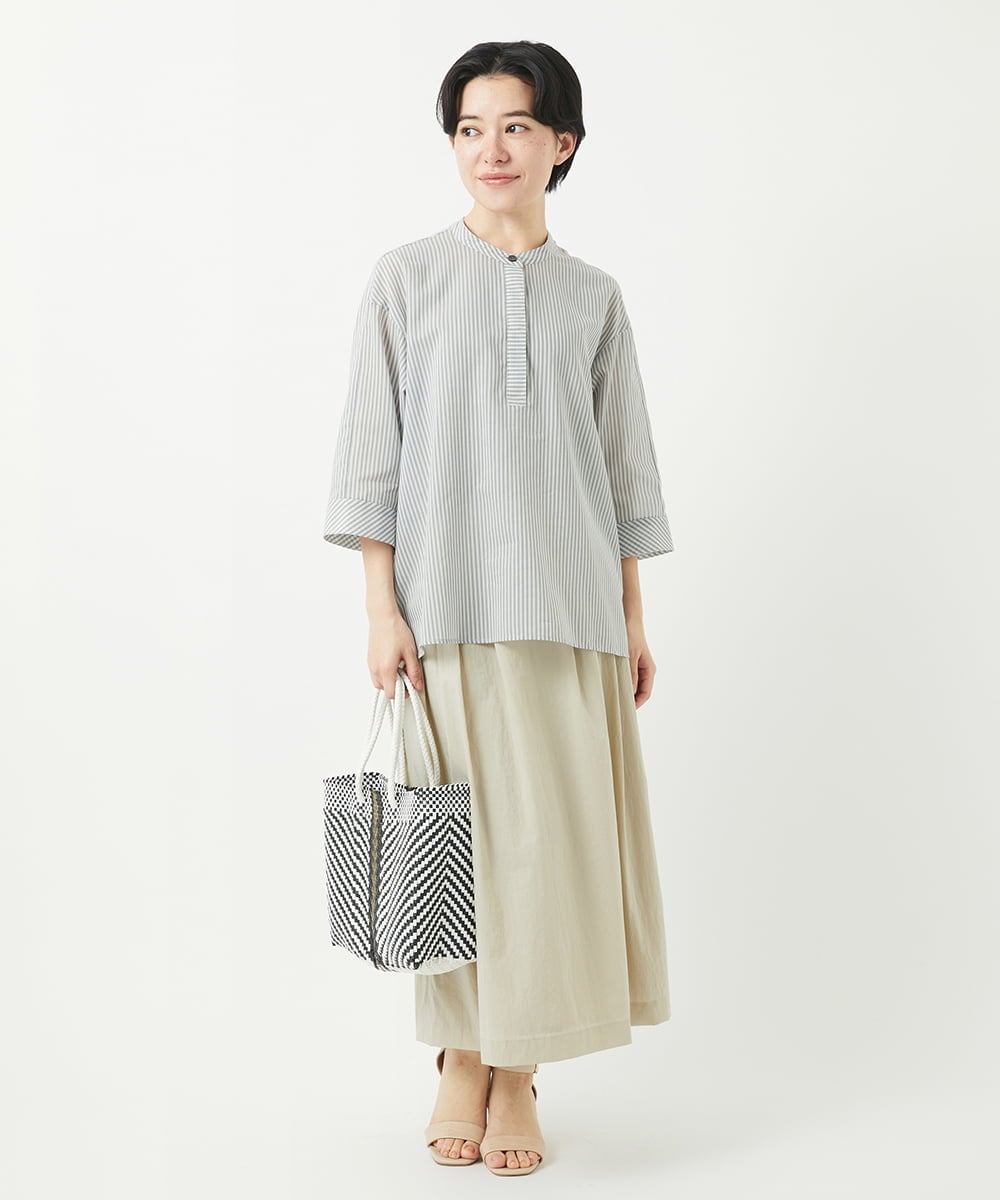 NHBGC93230 GIANNI LO GIUDICE(小さいサイズ)(メゾン ドゥ サンク) オーガニックコットンストライプブラウス グレー系
