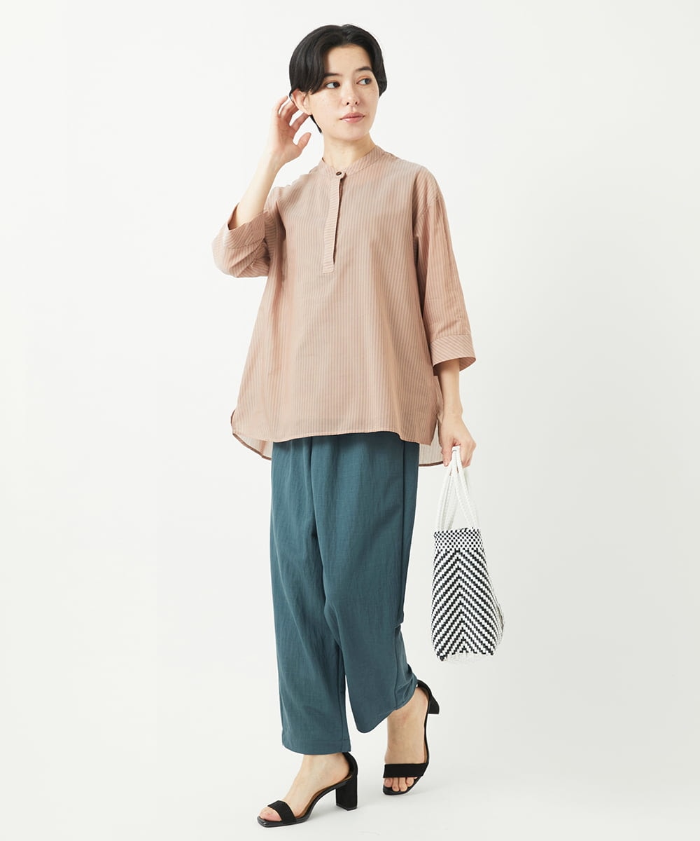 NHBGC93230 GIANNI LO GIUDICE(小さいサイズ)(メゾン ドゥ サンク) オーガニックコットンストライプブラウス グレー系