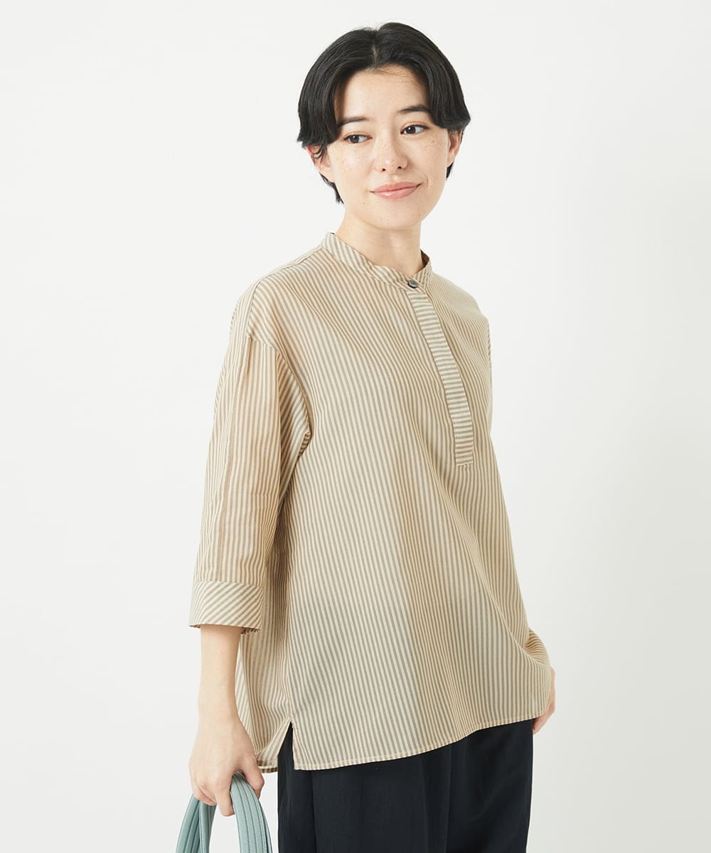 NHBGC93230 GIANNI LO GIUDICE(小さいサイズ)(メゾン ドゥ サンク) オーガニックコットンストライプブラウス グレー系