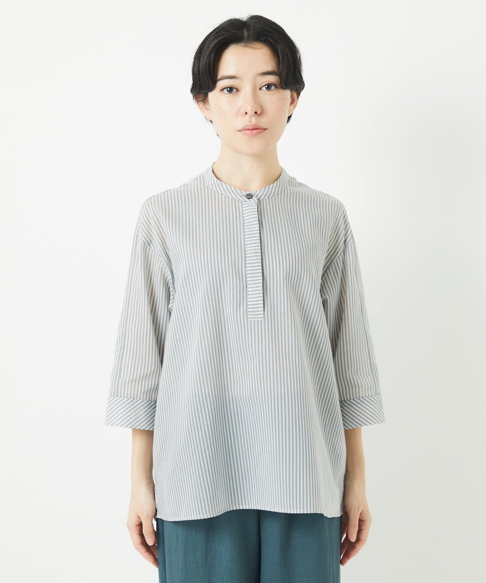 NHBGC93230 GIANNI LO GIUDICE(小さいサイズ)(メゾン ドゥ サンク) オーガニックコットンストライプブラウス グレー系