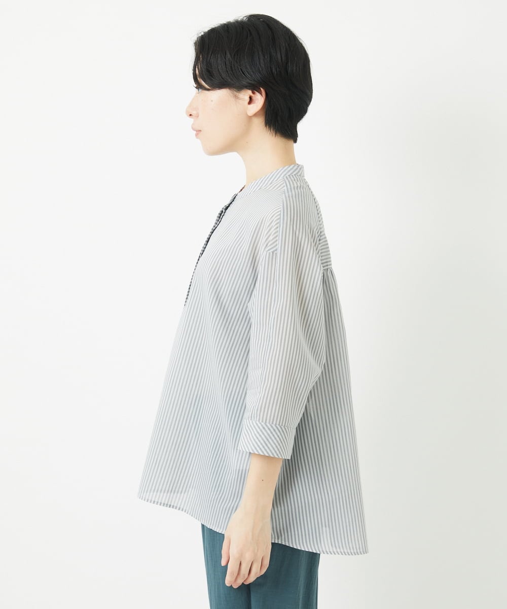 NHBGC93230 GIANNI LO GIUDICE(小さいサイズ)(メゾン ドゥ サンク) オーガニックコットンストライプブラウス グレー系