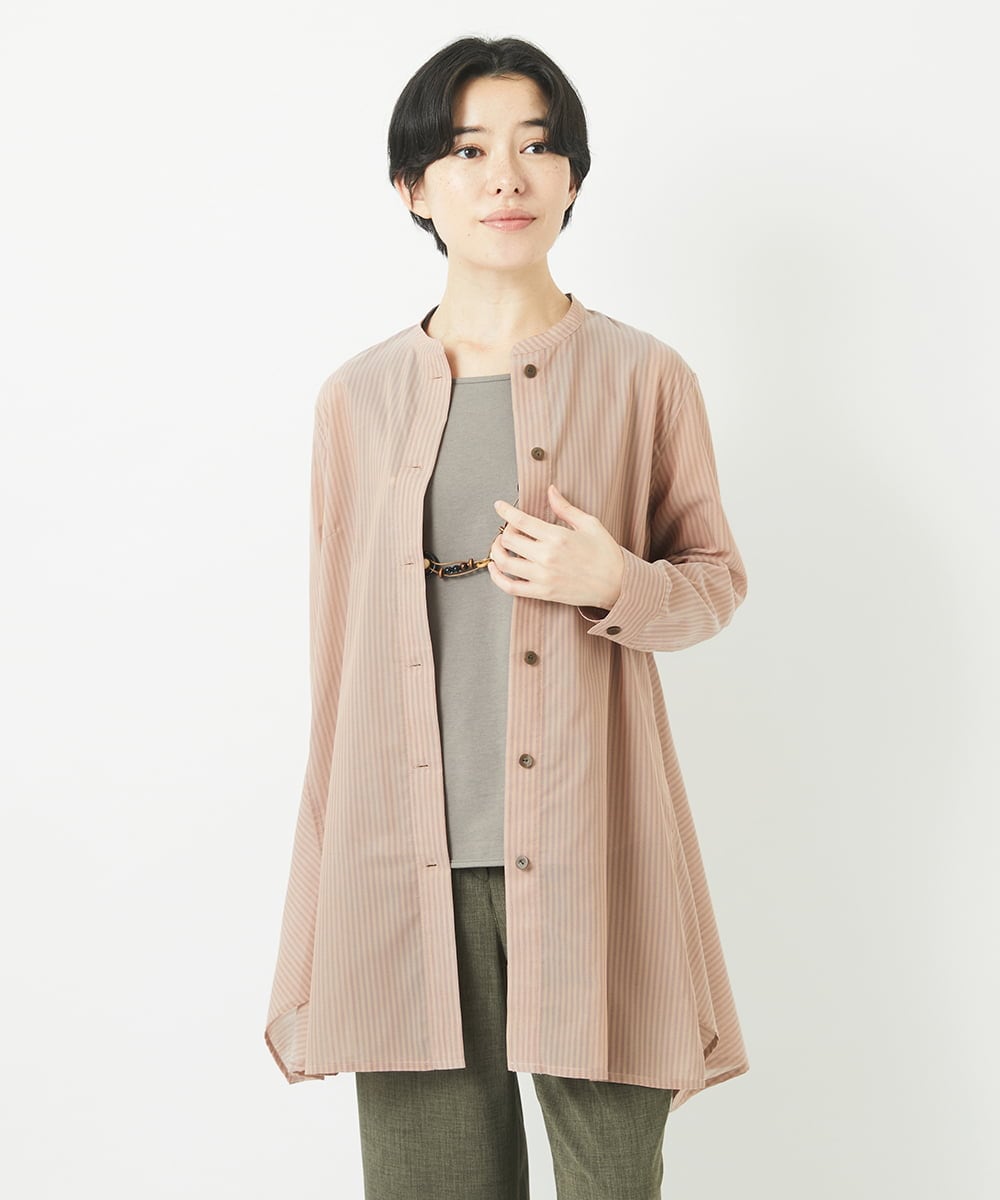 NHBGC94260 GIANNI LO GIUDICE(小さいサイズ)(メゾン ドゥ サンク) オーガニックコットンストライプチュニック丈ブラウス グレー系