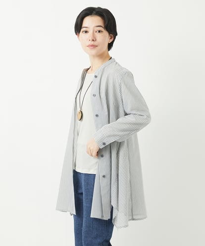 NHBGC94260  オーガニックコットンストライプチュニック丈ブラウス