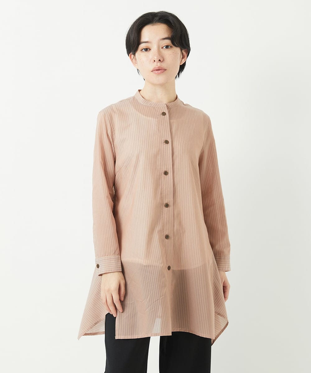 NHBGC94260 GIANNI LO GIUDICE(小さいサイズ)(メゾン ドゥ サンク) オーガニックコットンストライプチュニック丈ブラウス グレー系