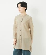 NHBGC94260 GIANNI LO GIUDICE(小さいサイズ)(メゾン ドゥ サンク) オーガニックコットンストライプチュニック丈ブラウス グレー系