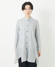 NHBGC94260 GIANNI LO GIUDICE(小さいサイズ)(メゾン ドゥ サンク) オーガニックコットンストライプチュニック丈ブラウス グレー系