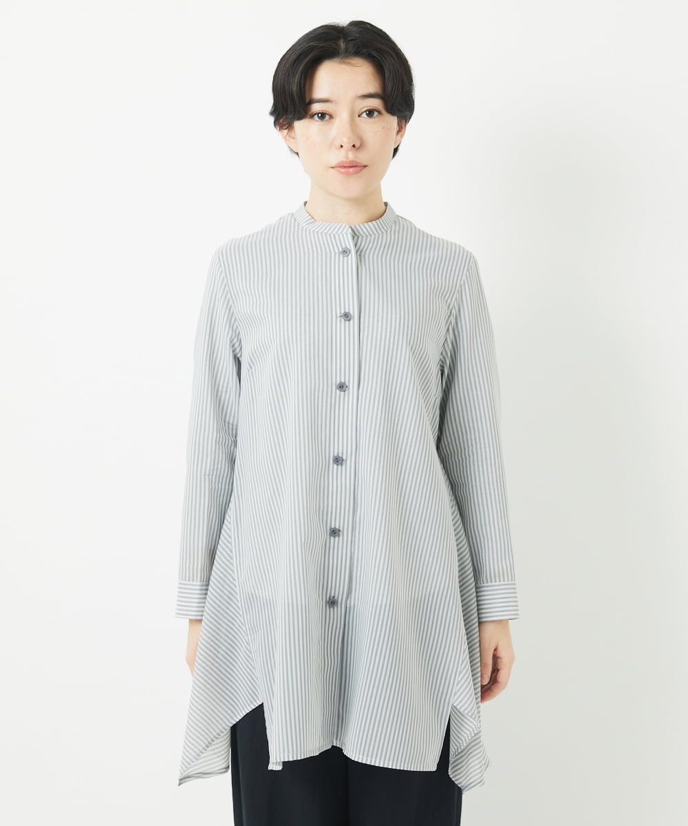 NHBGC94260 GIANNI LO GIUDICE(小さいサイズ)(メゾン ドゥ サンク) オーガニックコットンストライプチュニック丈ブラウス グレー系