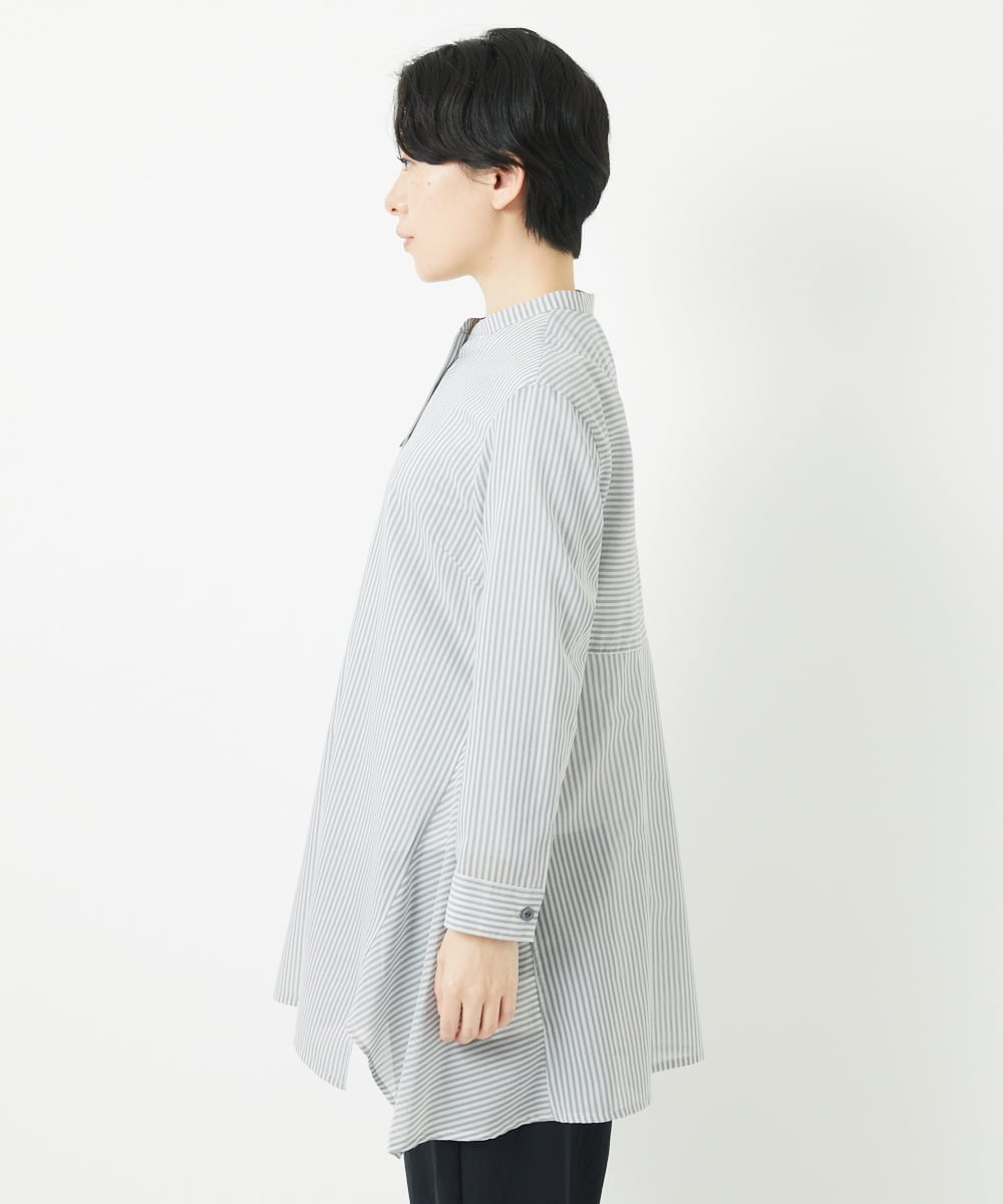 NHBGC94260 GIANNI LO GIUDICE(小さいサイズ)(メゾン ドゥ サンク) オーガニックコットンストライプチュニック丈ブラウス グレー系