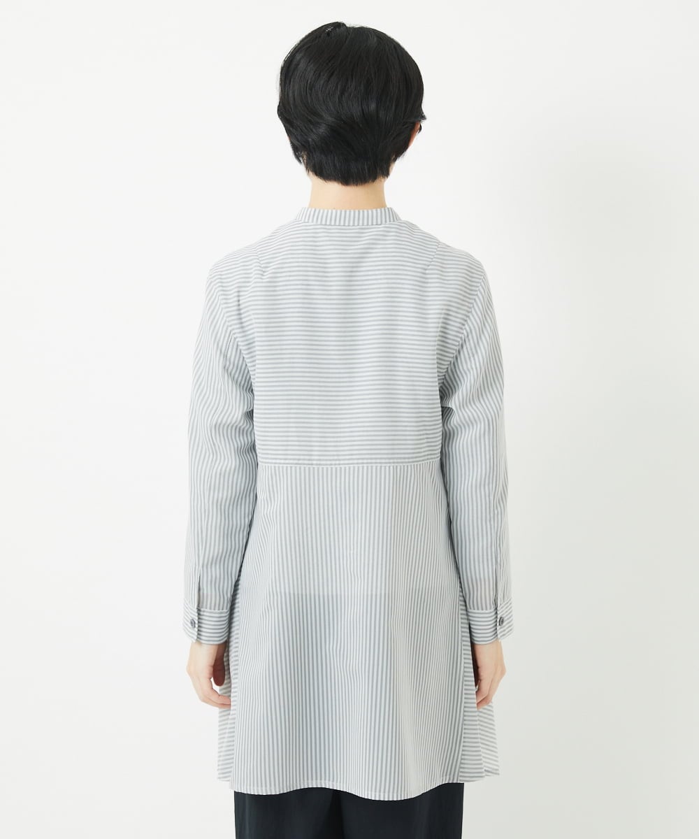 NHBGC94260 GIANNI LO GIUDICE(小さいサイズ)(メゾン ドゥ サンク) オーガニックコットンストライプチュニック丈ブラウス グレー系