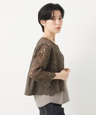NHBGC95230 GIANNI LO GIUDICE(小さいサイズ)(メゾン ドゥ サンク) ケミカルレースボレロブラウス カーキブラウン