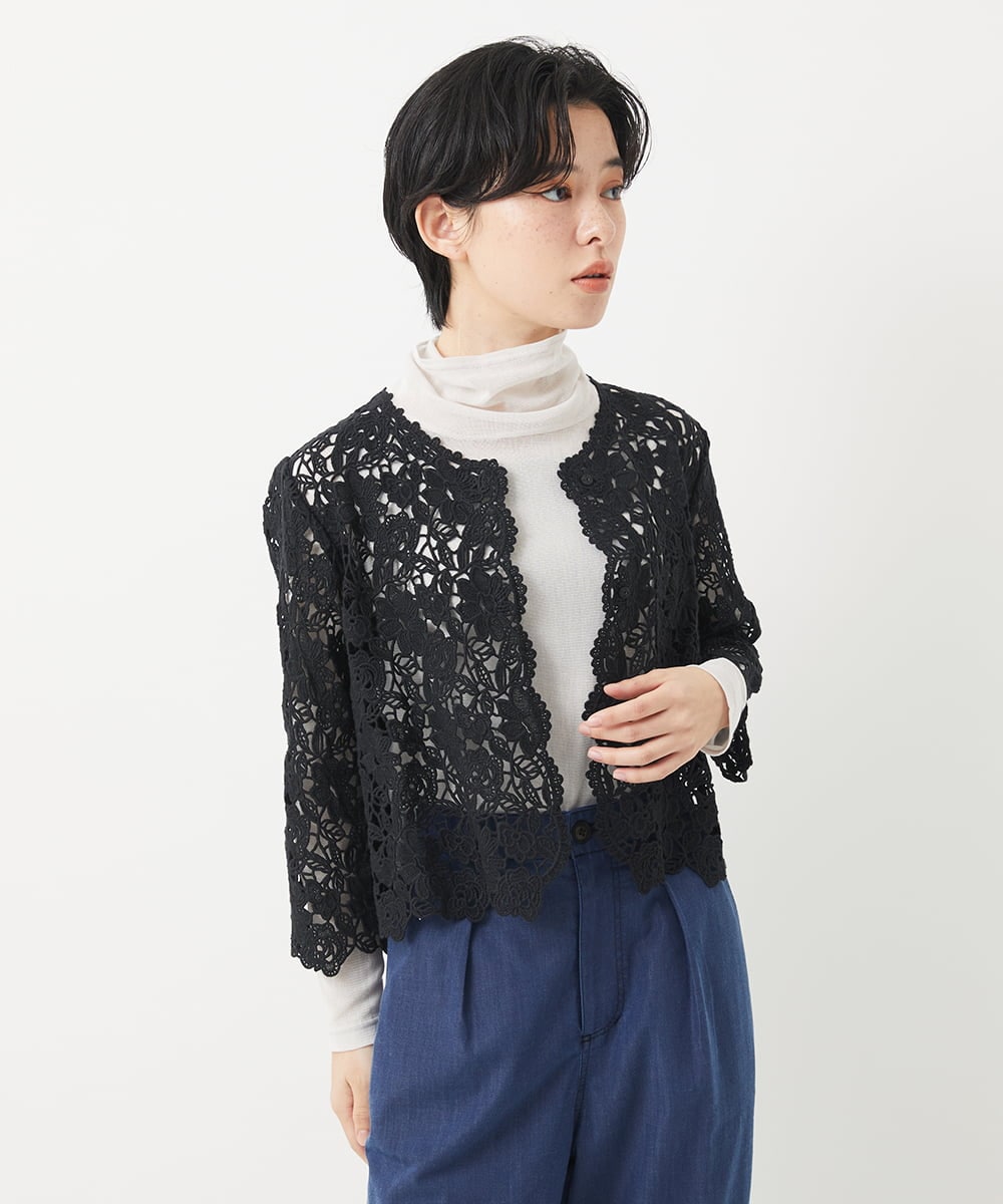 NHBGC95230 GIANNI LO GIUDICE(小さいサイズ)(メゾン ドゥ サンク) ケミカルレースボレロブラウス カーキブラウン