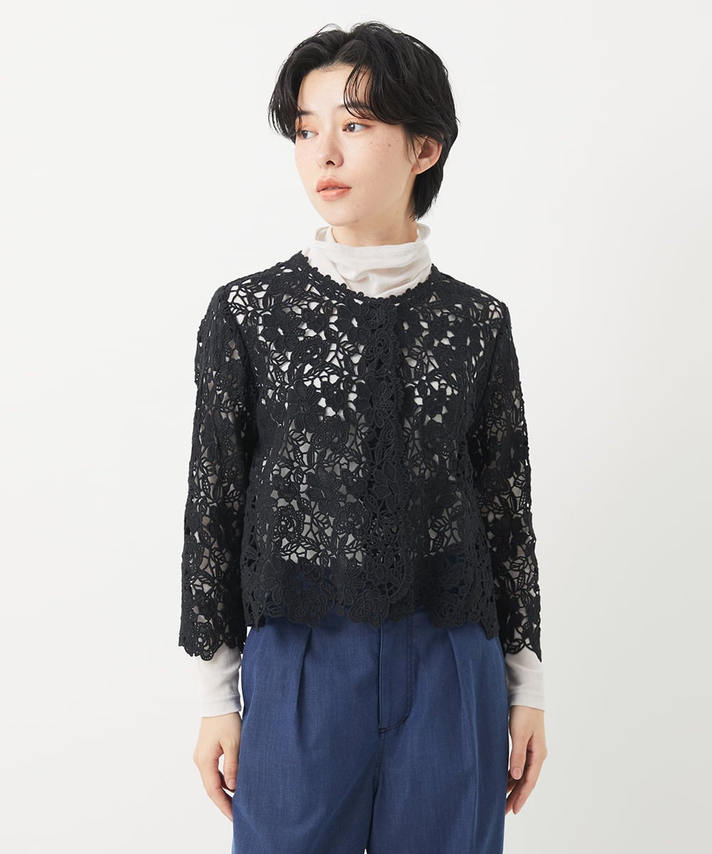 NHBGC95230 GIANNI LO GIUDICE(小さいサイズ)(メゾン ドゥ サンク) ケミカルレースボレロブラウス カーキブラウン