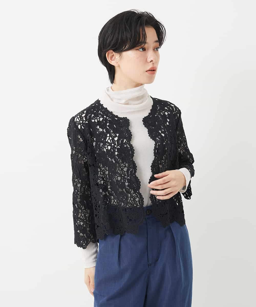 NHBGC95230 GIANNI LO GIUDICE(小さいサイズ)(メゾン ドゥ サンク) ケミカルレースボレロブラウス カーキブラウン