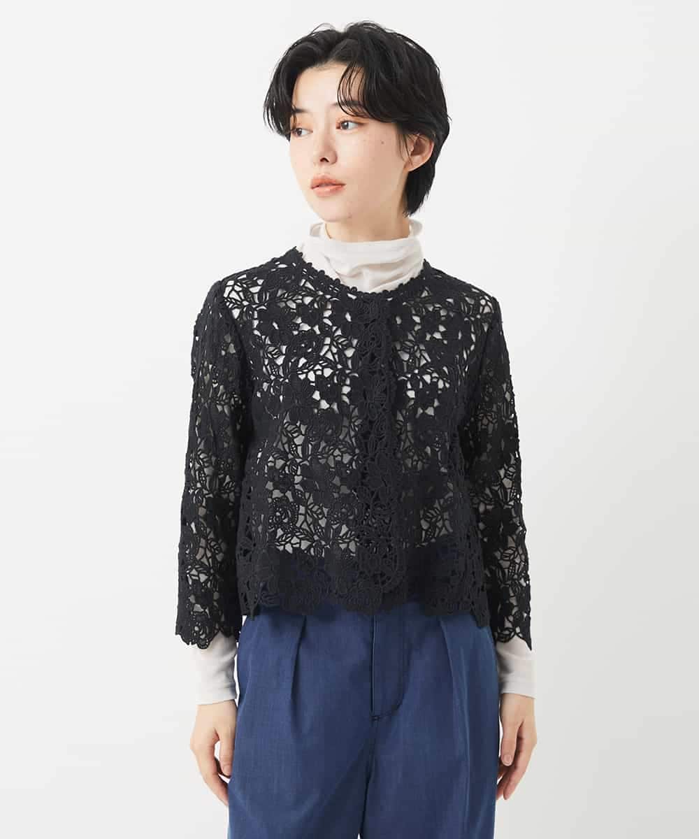 NHBGC95230 GIANNI LO GIUDICE(小さいサイズ)(メゾン ドゥ サンク) ケミカルレースボレロブラウス カーキブラウン