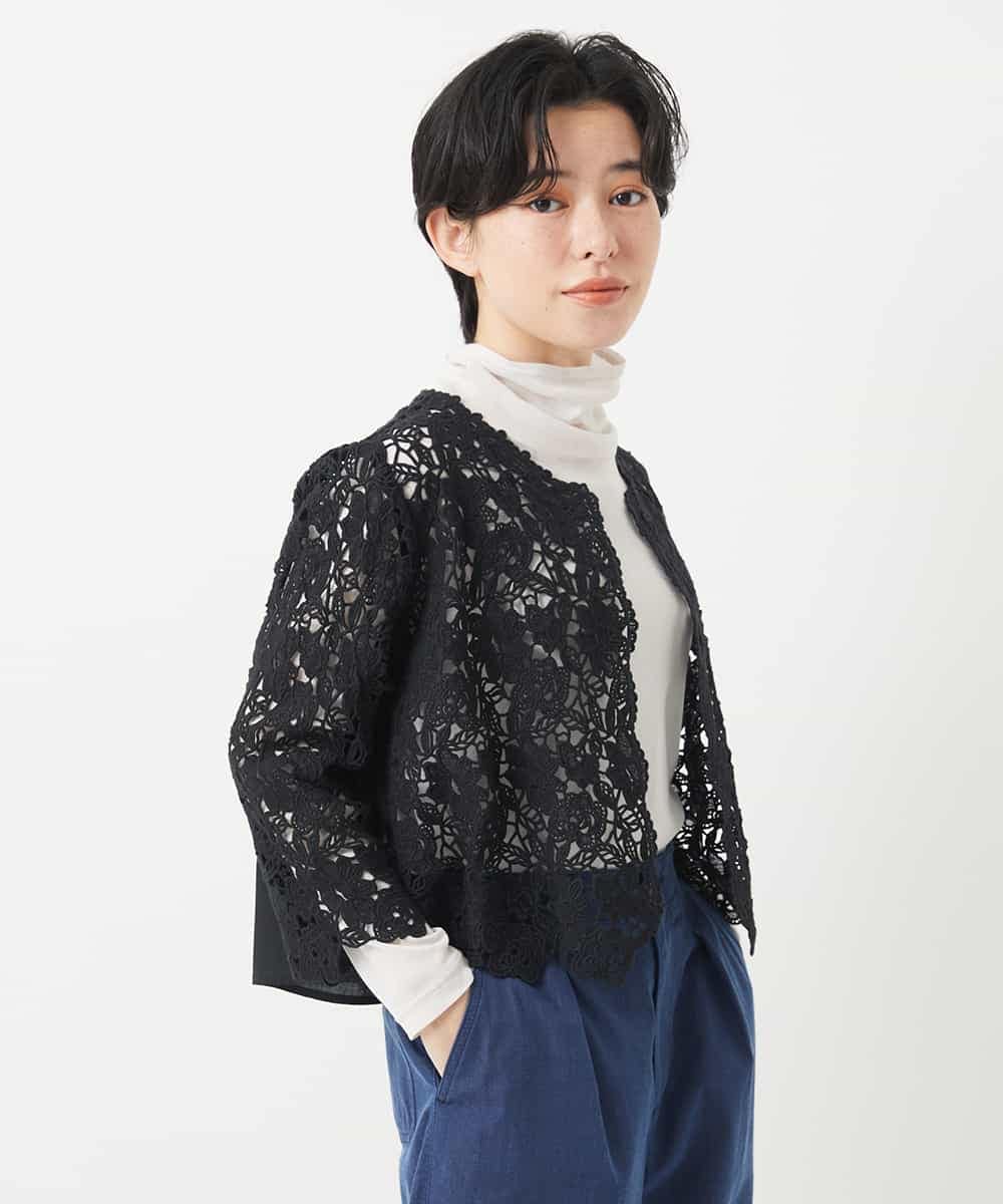 NHBGC95230 GIANNI LO GIUDICE(小さいサイズ)(メゾン ドゥ サンク) ケミカルレースボレロブラウス カーキブラウン