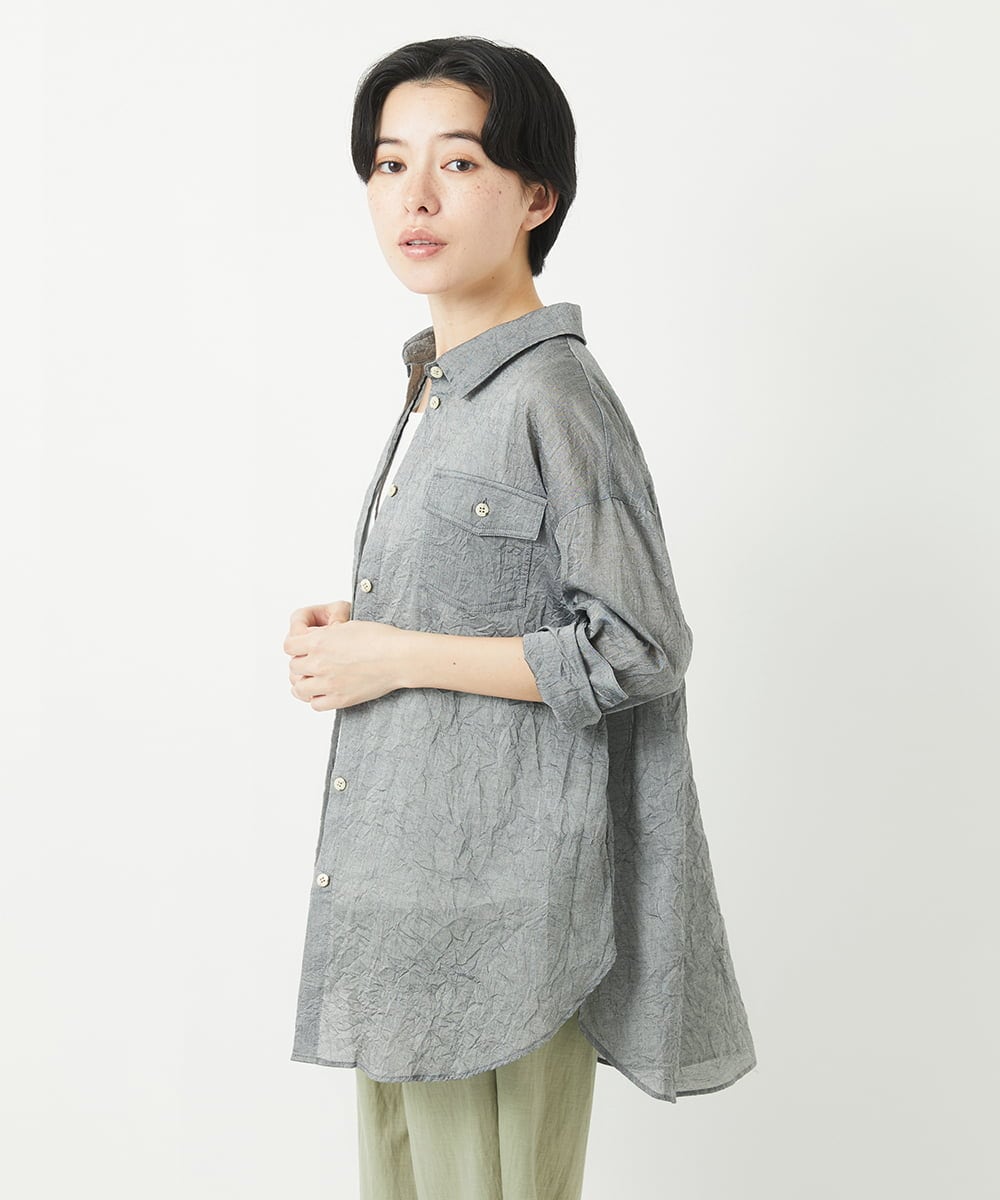 NHBGC96270 GIANNI LO GIUDICE(小さいサイズ)(メゾン ドゥ サンク) 先染めボイルワッシャーブラウス ブラック