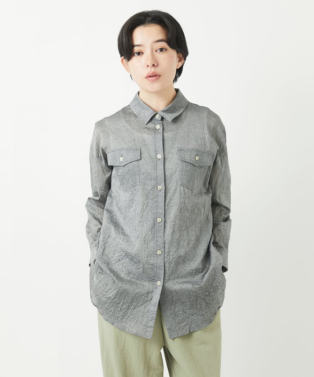 NHBGC96270 GIANNI LO GIUDICE(小さいサイズ)(メゾン ドゥ サンク) 先染めボイルワッシャーブラウス ブラック