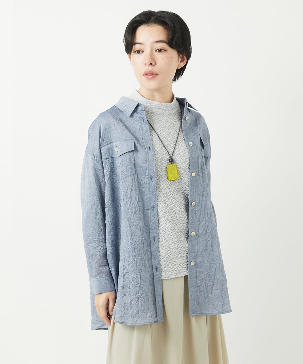 NHBGC96270 GIANNI LO GIUDICE(小さいサイズ)(メゾン ドゥ サンク) 先染めボイルワッシャーブラウス ブラック