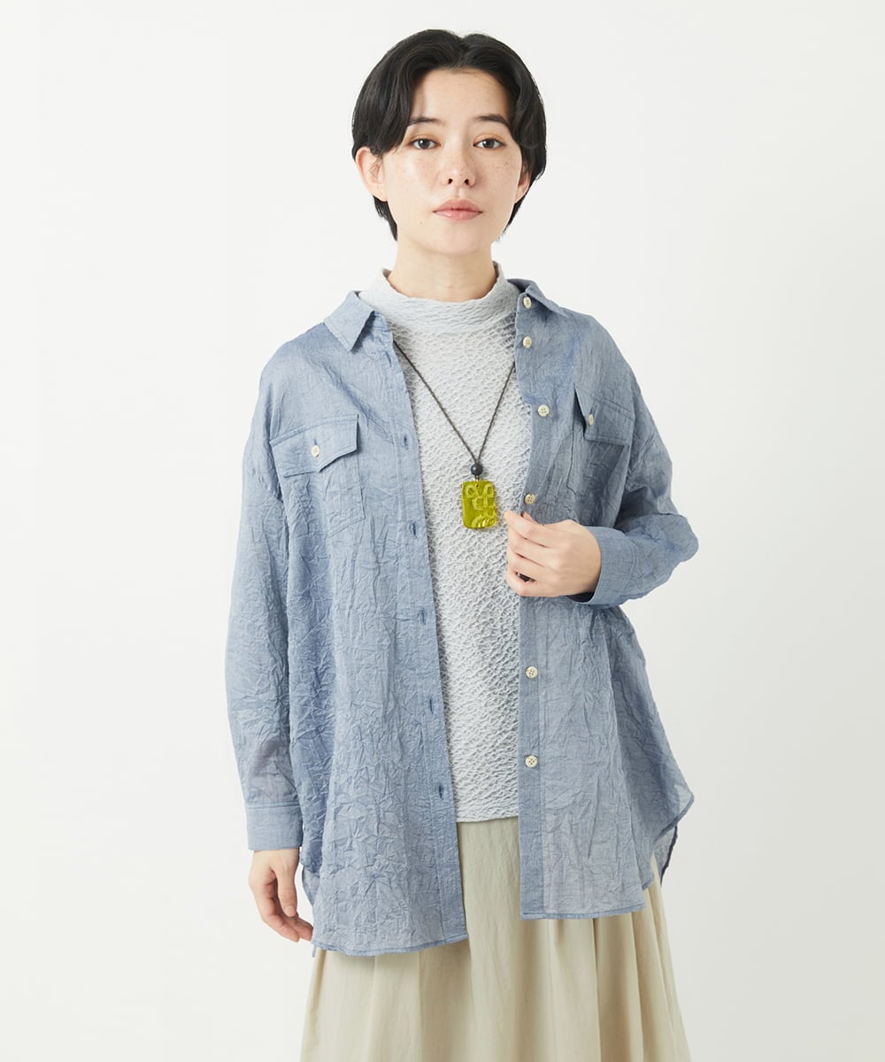 NHBGC96270 GIANNI LO GIUDICE(小さいサイズ)(メゾン ドゥ サンク) 先染めボイルワッシャーブラウス ブラック