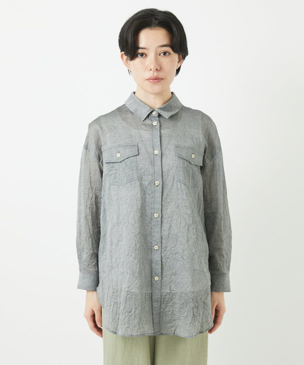 NHBGC96270 GIANNI LO GIUDICE(小さいサイズ)(メゾン ドゥ サンク) 先染めボイルワッシャーブラウス ブラック
