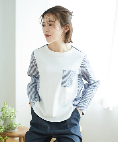 NHBGD20270 GIANNI LO GIUDICE(小さいサイズ) [セットアップ対応]ストライプキャッチワッシャーTブラウス