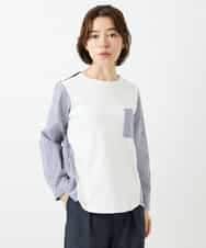 NHBGD20270 GIANNI LO GIUDICE(小さいサイズ)(メゾン ドゥ サンク) [セットアップ対応]異素材ジョイントブラウス ネイビー