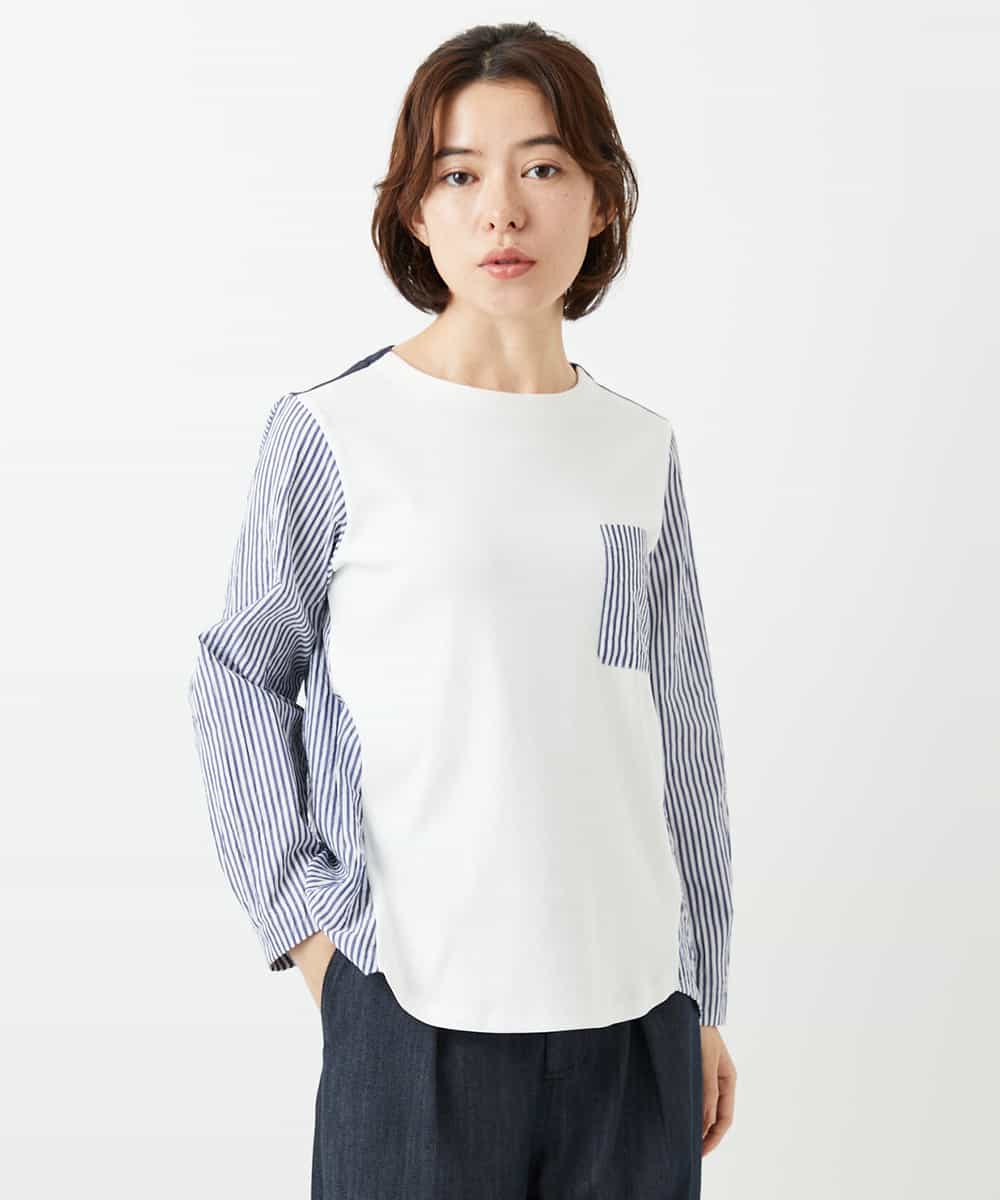 NHBGD20270 GIANNI LO GIUDICE(小さいサイズ)(メゾン ドゥ サンク) [セットアップ対応]異素材ジョイントブラウス ネイビー