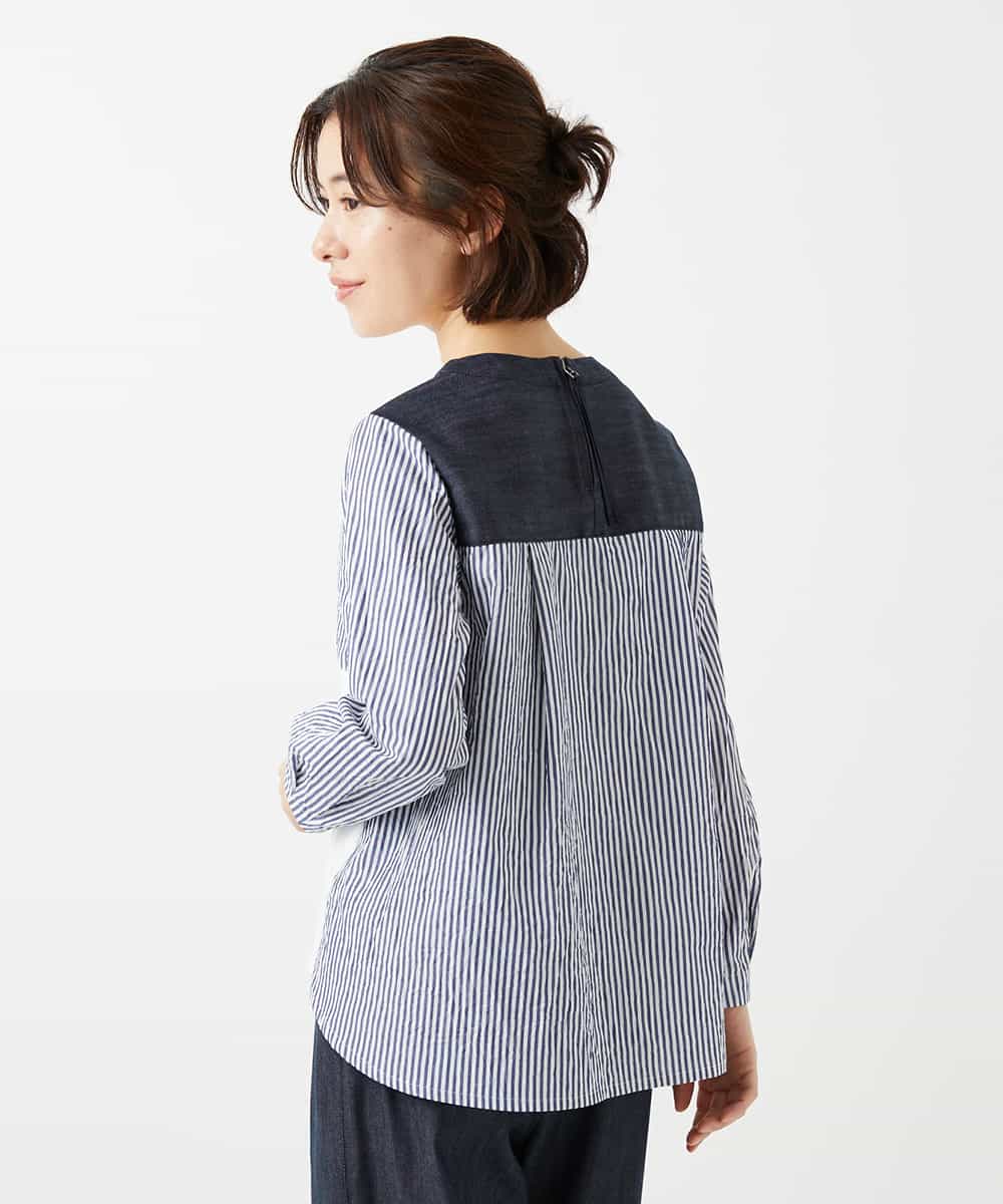 NHBGD20270 GIANNI LO GIUDICE(小さいサイズ)(メゾン ドゥ サンク) [セットアップ対応]異素材ジョイントブラウス ネイビー