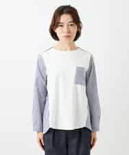 NHBGD20270 GIANNI LO GIUDICE(小さいサイズ)(メゾン ドゥ サンク) [セットアップ対応]異素材ジョイントブラウス ネイビー