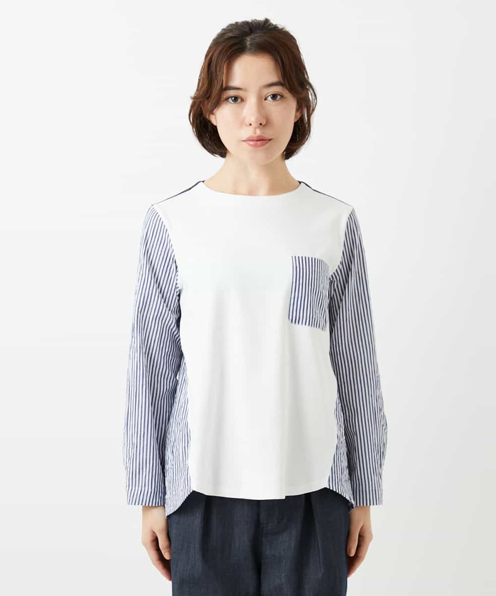 NHBGD20270 GIANNI LO GIUDICE(小さいサイズ)(メゾン ドゥ サンク) [セットアップ対応]異素材ジョイントブラウス ネイビー