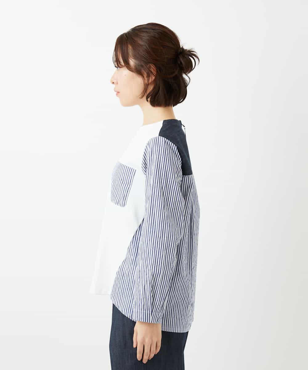 NHBGD20270 GIANNI LO GIUDICE(小さいサイズ)(メゾン ドゥ サンク) [セットアップ対応]異素材ジョイントブラウス ネイビー