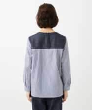 NHBGD20270 GIANNI LO GIUDICE(小さいサイズ)(メゾン ドゥ サンク) [セットアップ対応]異素材ジョイントブラウス ネイビー