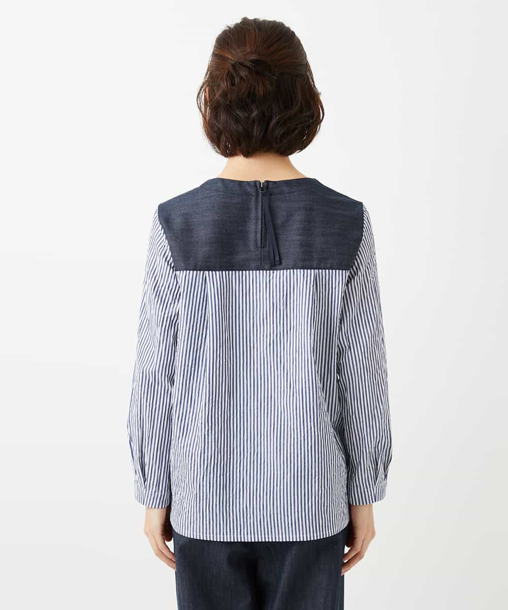 NHBGD20270 GIANNI LO GIUDICE(小さいサイズ)(メゾン ドゥ サンク) [セットアップ対応]異素材ジョイントブラウス ネイビー