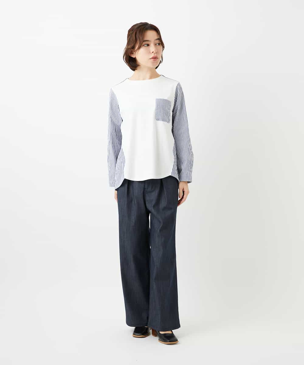 NHBGD20270 GIANNI LO GIUDICE(小さいサイズ)(メゾン ドゥ サンク) [セットアップ対応]異素材ジョイントブラウス ネイビー