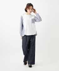 NHBGD20270 GIANNI LO GIUDICE(小さいサイズ)(メゾン ドゥ サンク) [セットアップ対応]異素材ジョイントブラウス ネイビー